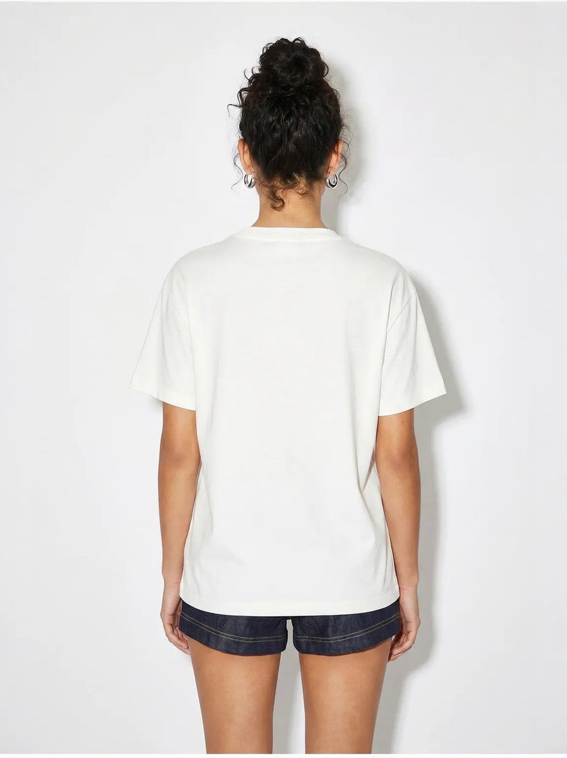 T-shirt en coton brodé à col rond lucci Blanc - Kiabi