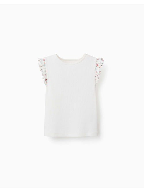 T-shirt en coton côtelé avec manches à volants - Kiabi T-shirt en coton côtelé avec manches à volants - Kiabi