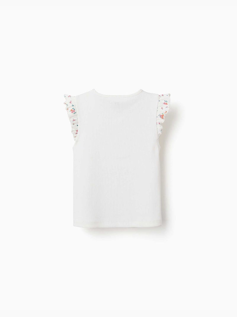 T-shirt en coton côtelé avec manches à volants Beige clair - Kiabi