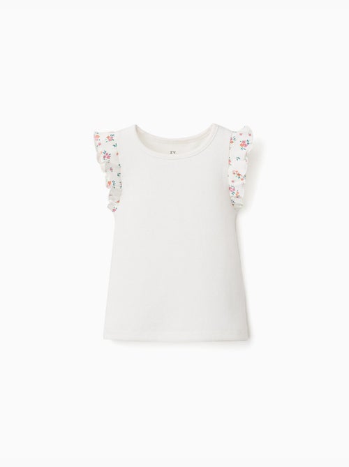T-shirt en coton côtelé avec manches à volants - Kiabi