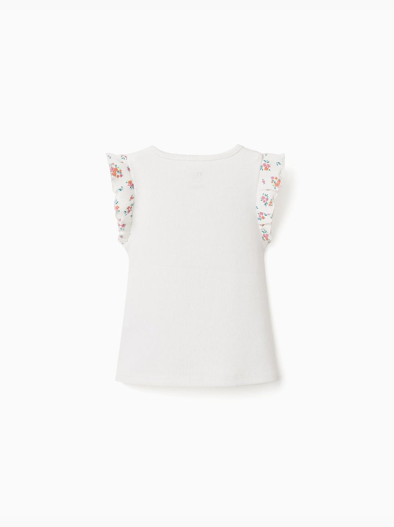 T-shirt en coton côtelé avec manches à volants Beige clair - Kiabi