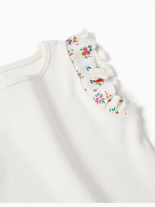 T-shirt en coton côtelé avec manches à volants - Kiabi