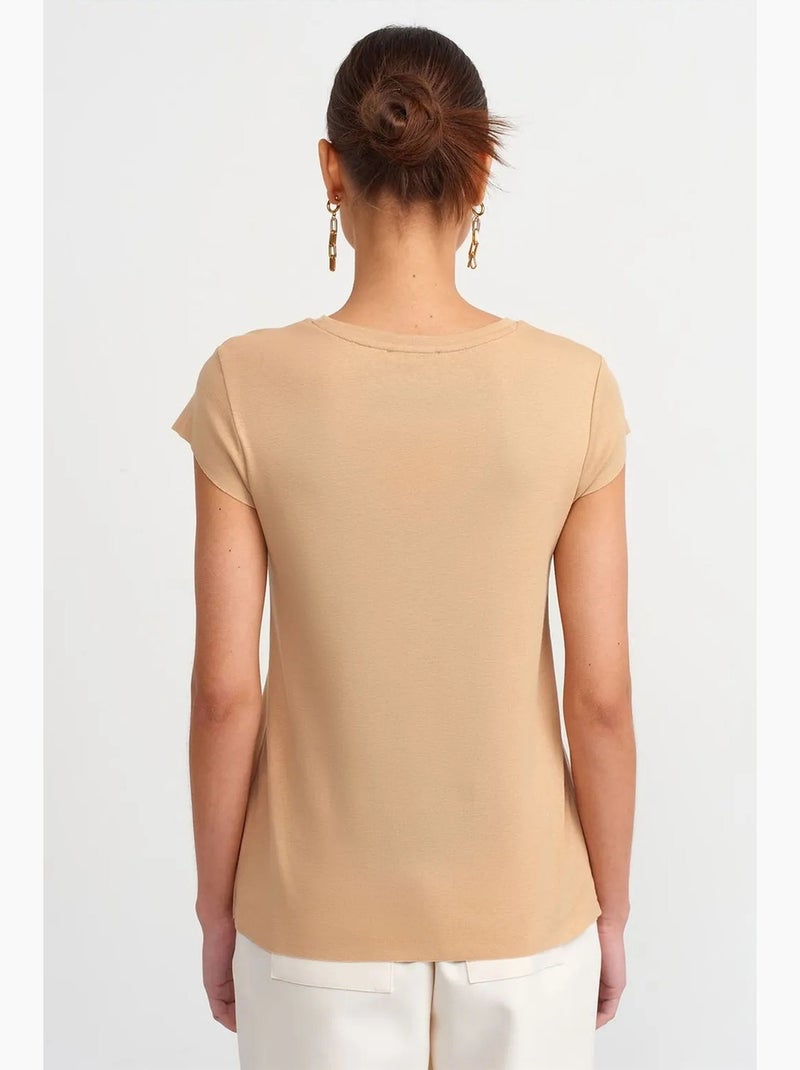 T-shirt en coton coupe slim à col rond dilvin Beige argile - Kiabi