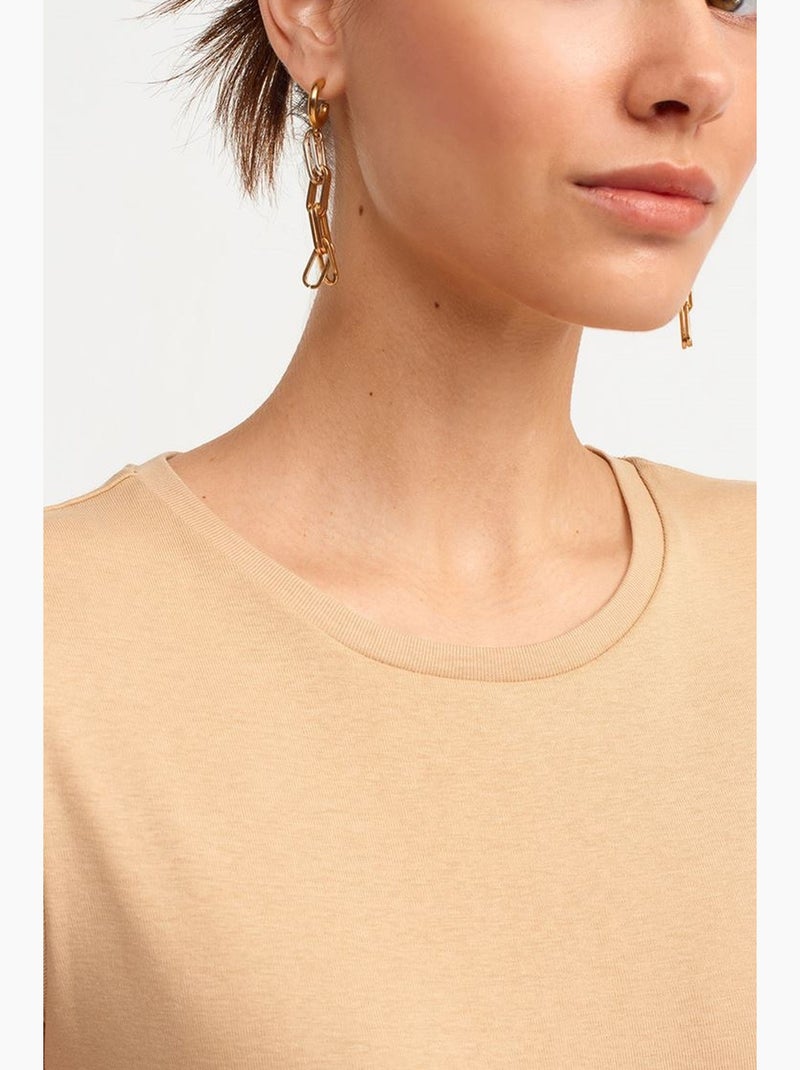 T-shirt en coton coupe slim à col rond dilvin Beige argile - Kiabi