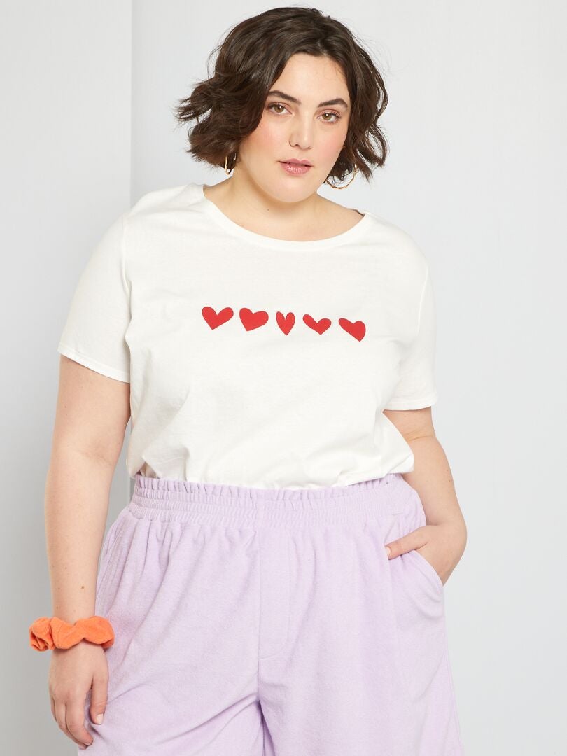 T-shirt en coton Ecru cœurs - Kiabi