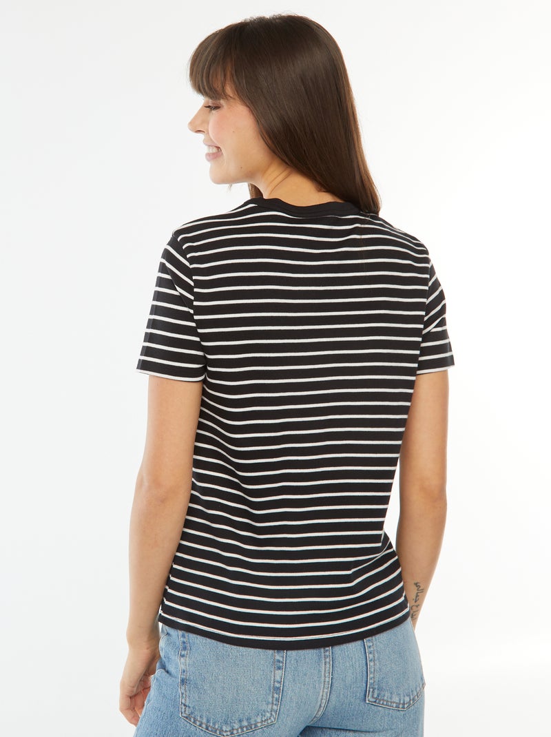 T-shirt en coton épais Noir/blanc - Kiabi