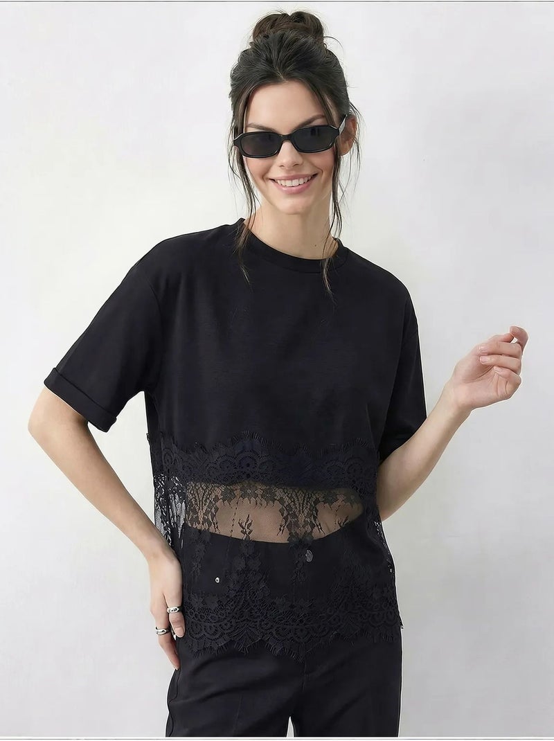 T-shirt en coton femme lucci Noir - Kiabi