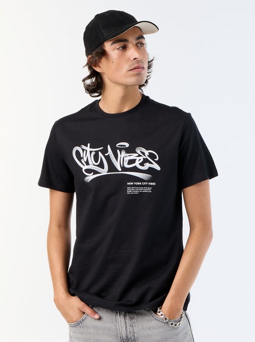 T-shirt en coton imprimé pour homme à col rond - Kiabi
