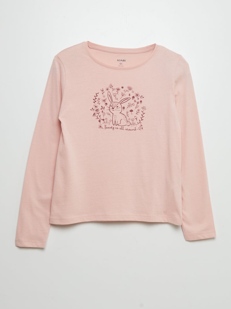 T-shirt en coton imprimé Rose - Kiabi