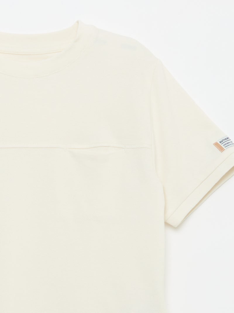 T-shirt en coton piqué à manches courtes Ecru - Kiabi