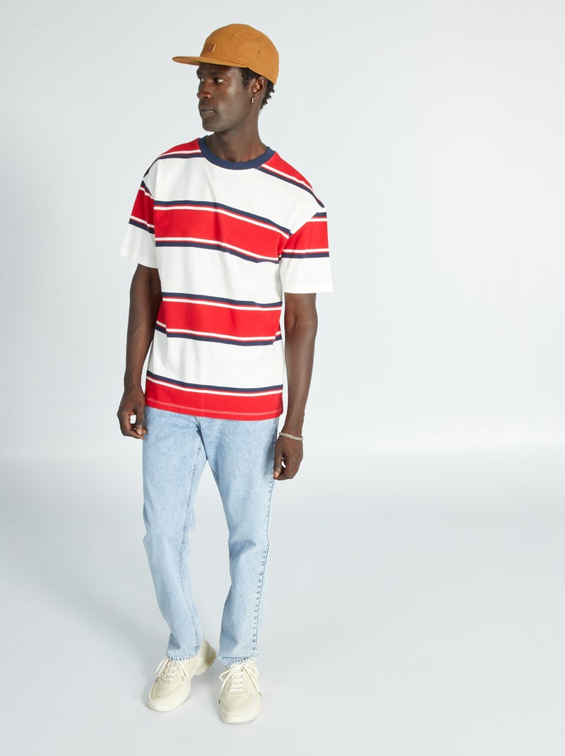 T-shirt en coton piqué rayé Blanc/rouge - Kiabi