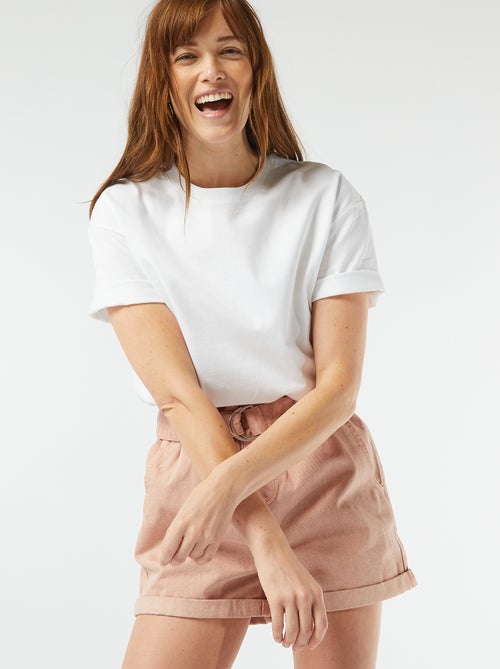 T-shirt en coton pour femme à col rond et manches courtes - Kiabi