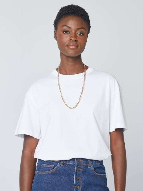 T-shirt en coton pour femme à col rond et manches courtes - Kiabi