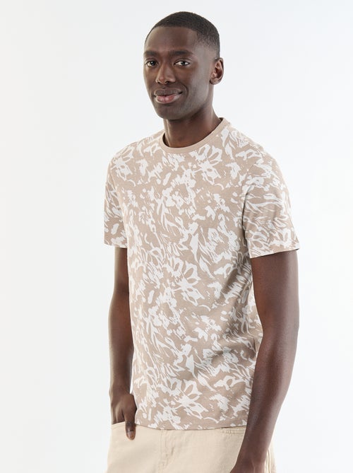 T-shirt en coton pour homme à col rond avec motif - Kiabi