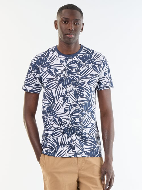 T-shirt en coton pour homme à col rond avec motif - Kiabi