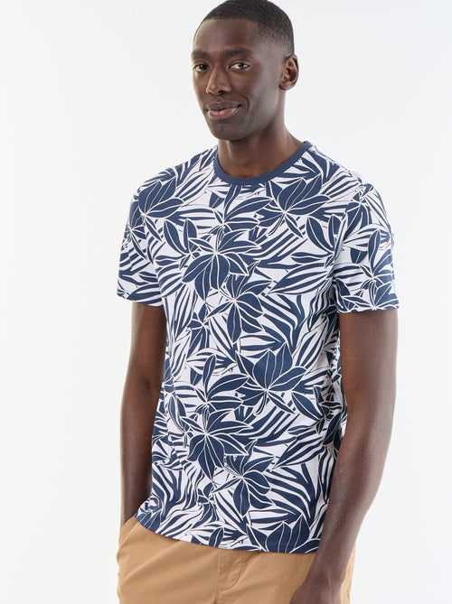 T-shirt en coton pour homme à col rond avec motif - Kiabi
