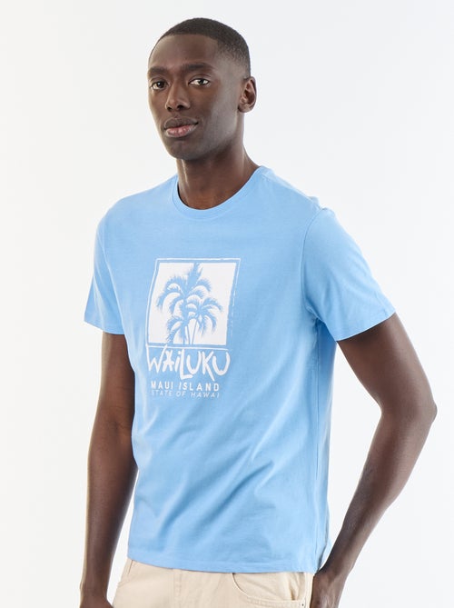 T-shirt en coton pour homme à col rond avec motif - Kiabi