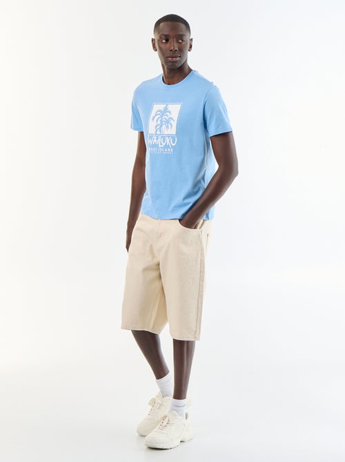 T-shirt en coton pour homme à col rond avec motif - Kiabi