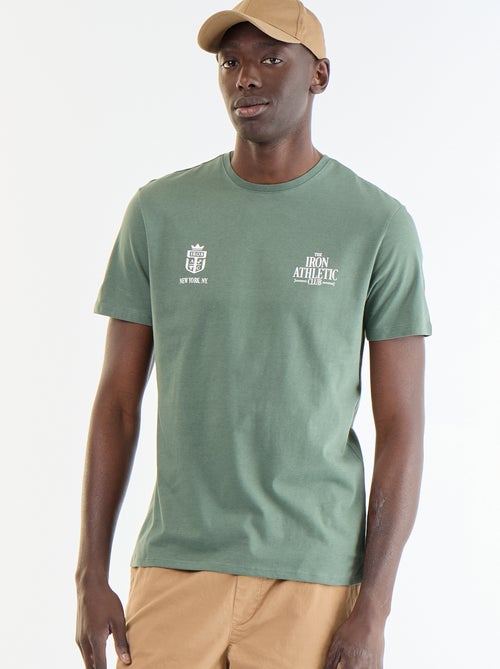 T-shirt en coton pour homme à col rond avec motif placé - Kiabi