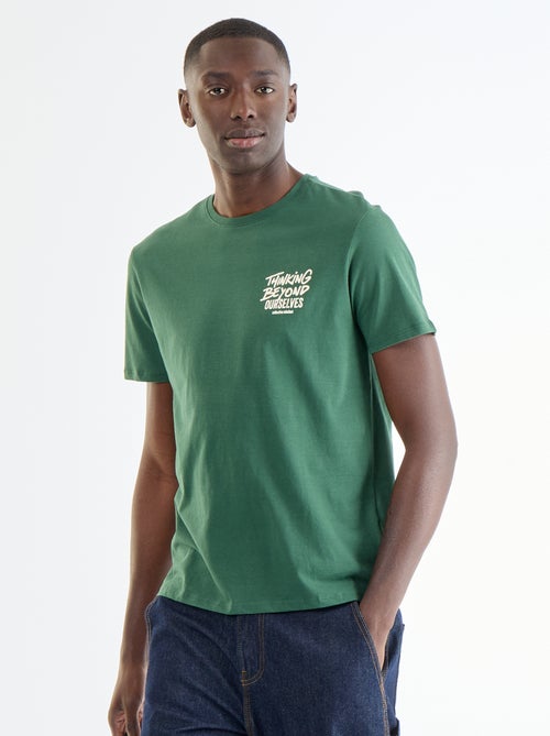 T-shirt en coton pour homme à col rond avec motif placé - Kiabi