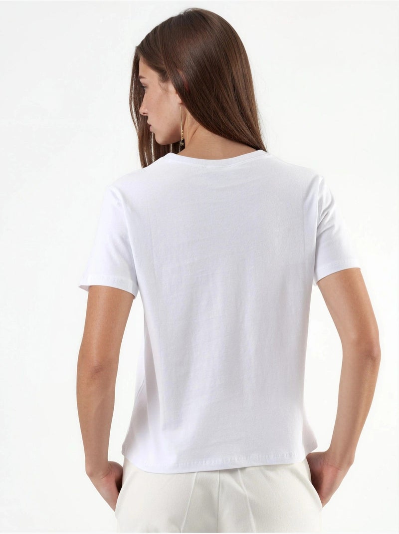 T-shirt en coton uni à col rond busem Blanc - Kiabi