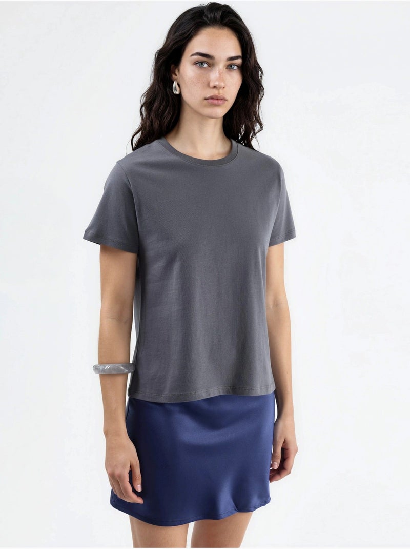 T-shirt en coton uni à col rond busem Gris foncé - Kiabi