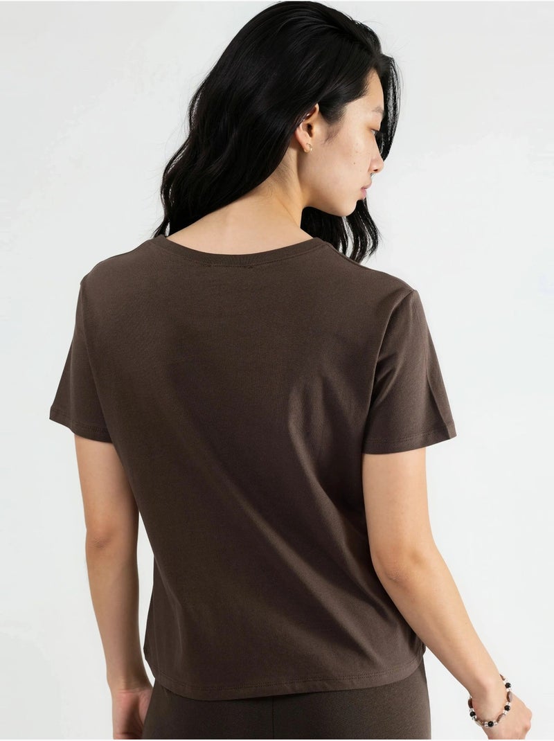 T-shirt en coton uni à col rond busem Marron chocolat - Kiabi