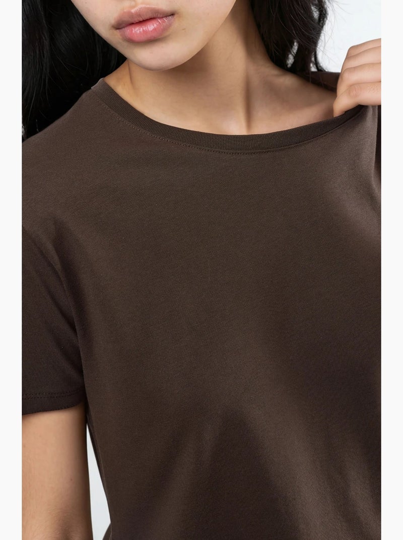 T-shirt en coton uni à col rond busem Marron chocolat - Kiabi