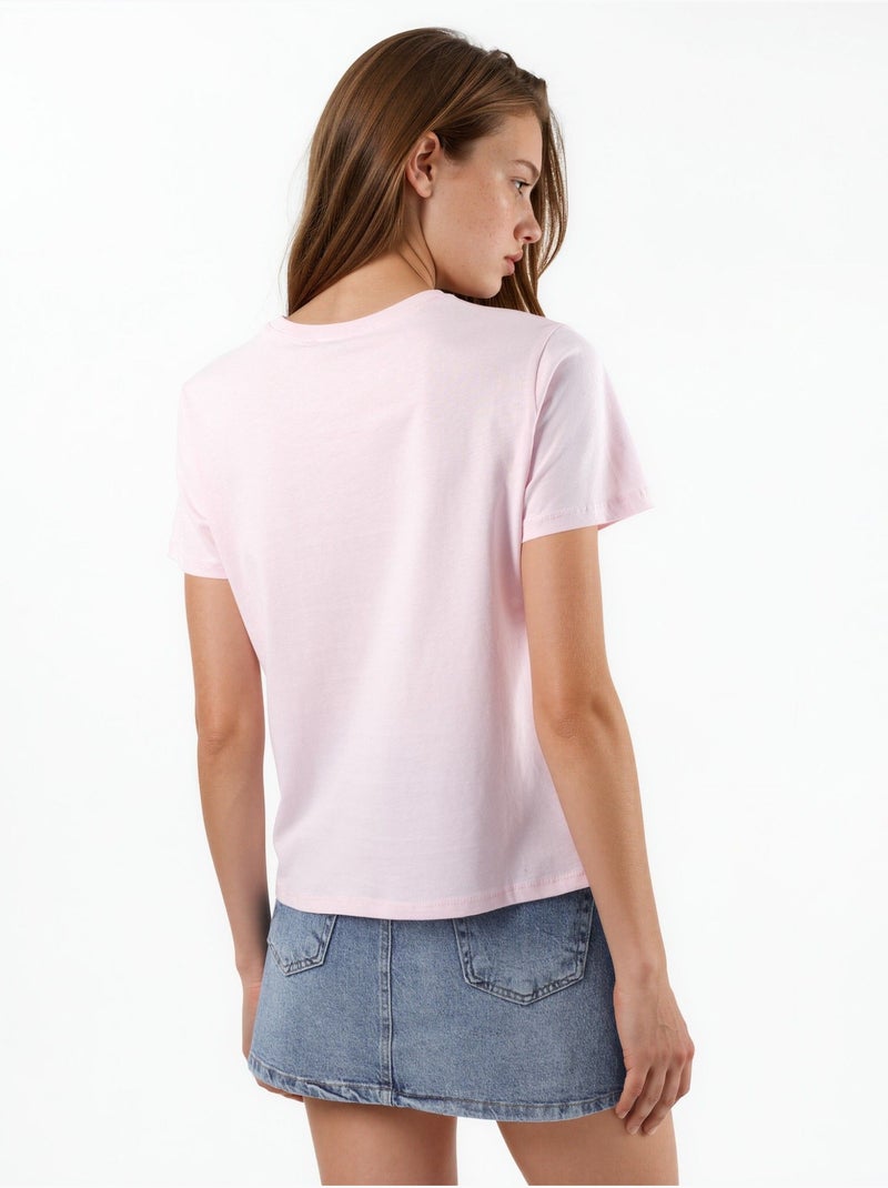 T-shirt en coton uni à col rond busem Rose pâle - Kiabi