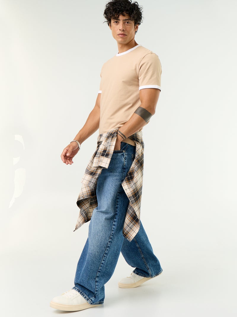 T-shirt en coton uni à col rond homme Beige - Kiabi