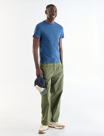 T-shirt uni en coton à col rond pour homme