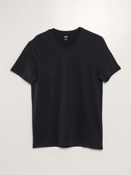 T-shirt en coton uni à col V pour homme - Kiabi