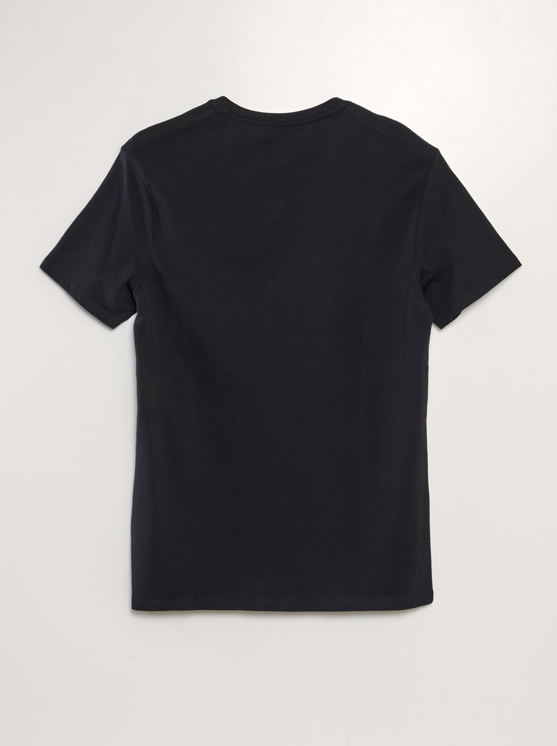 T-shirt en coton uni à col V pour homme Noir - Kiabi