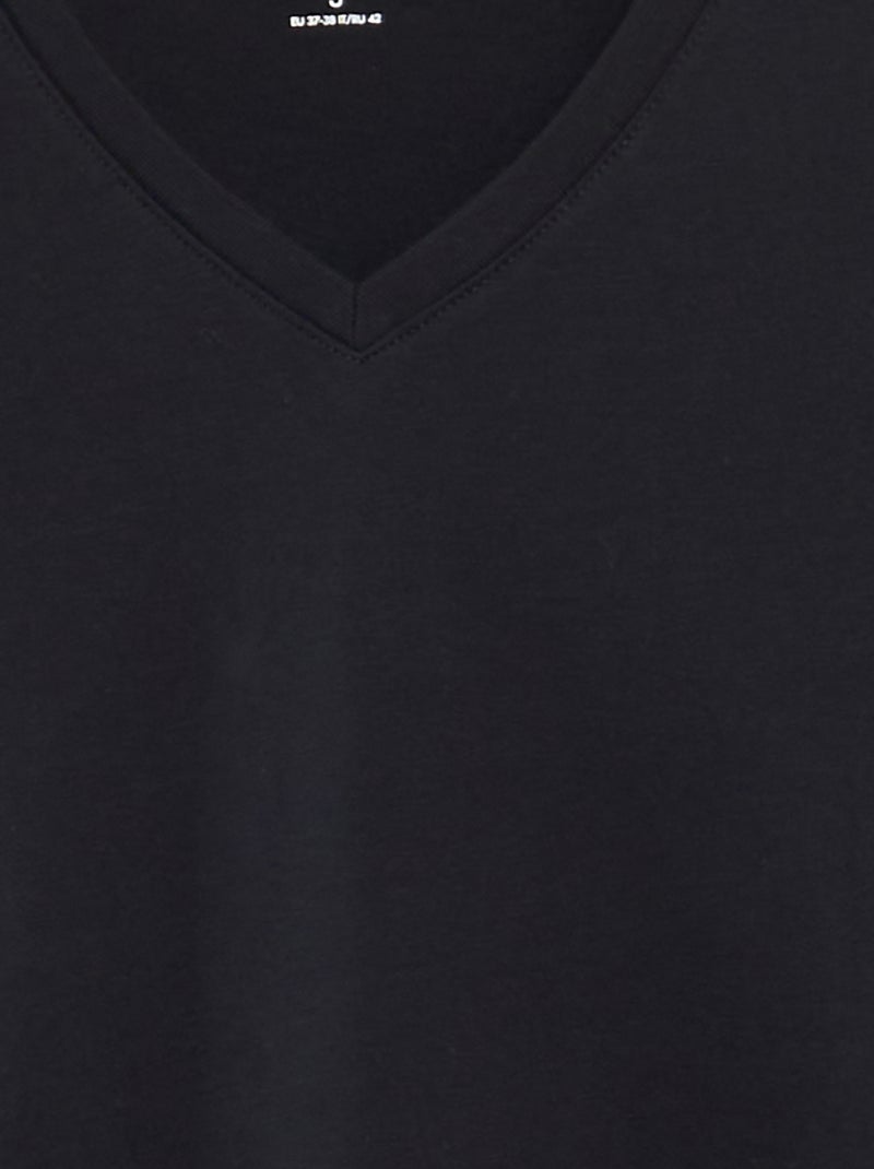 T-shirt en coton uni à col V pour homme Noir - Kiabi