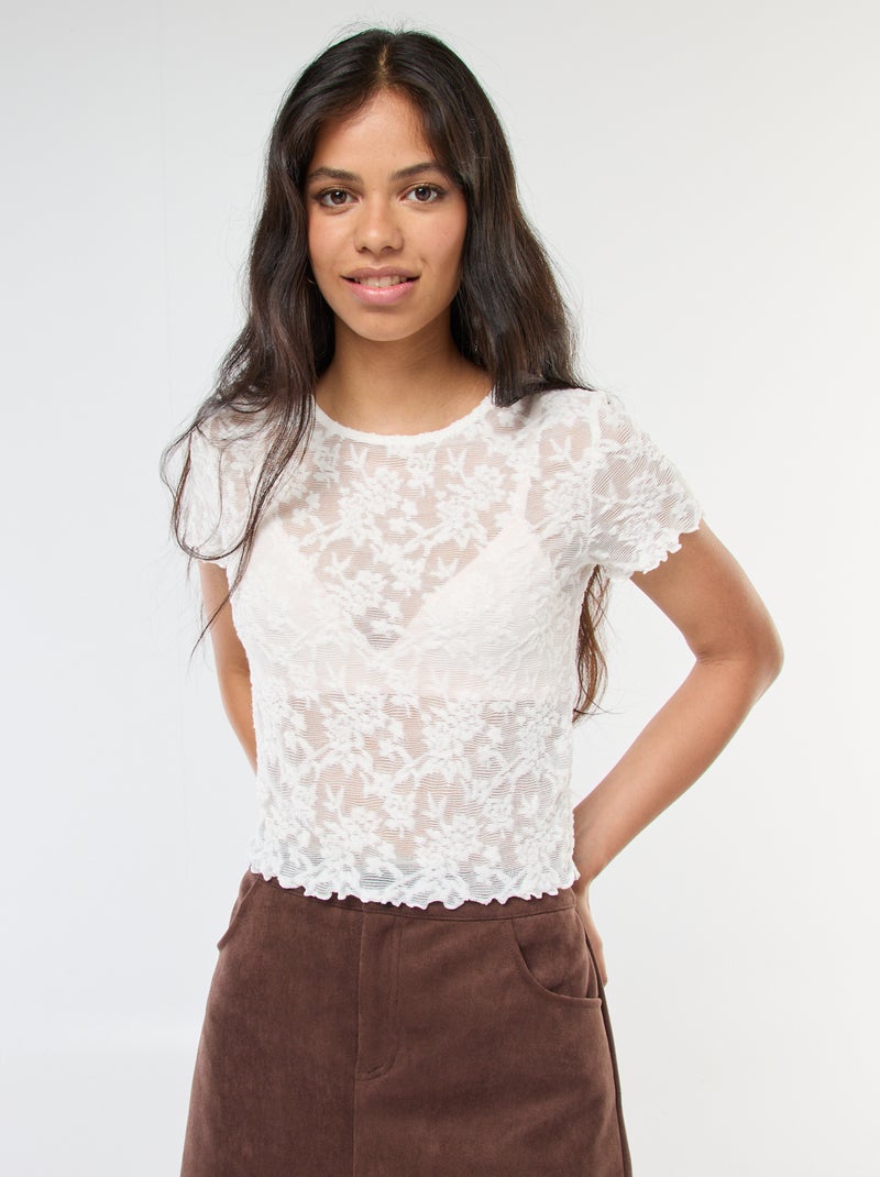 T-shirt en dentelle à manches courtes Blanc - Kiabi