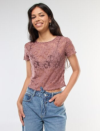 T-shirt en dentelle à manches courtes
