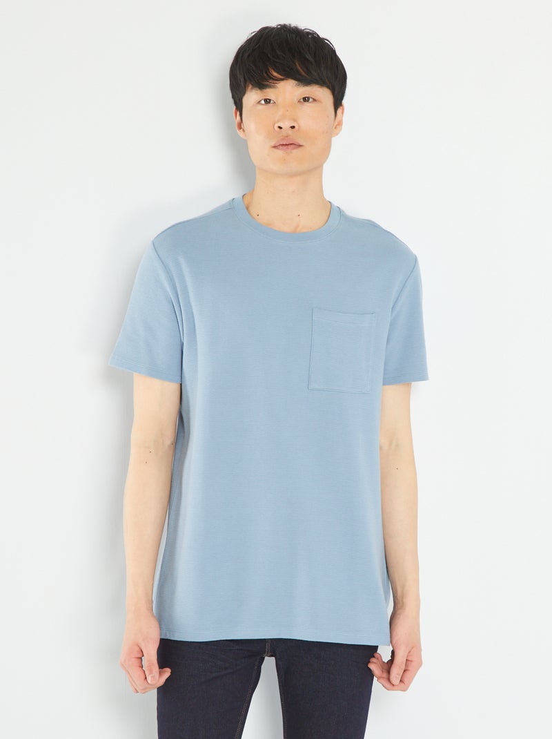 T-shirt en jacquard uni à rayures Bleu - Kiabi