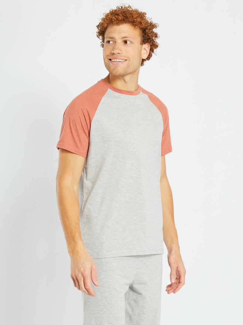 T-shirt en jersey - Pyjama gris/orange - Kiabi