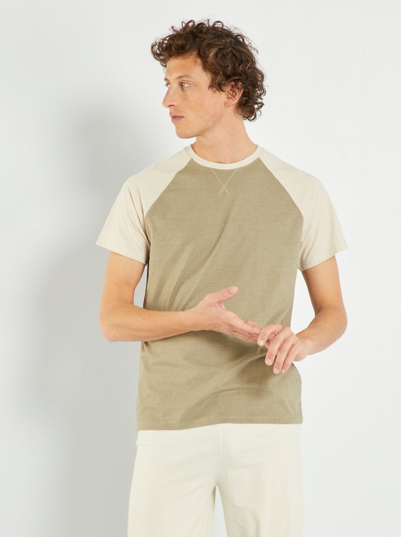 T-shirt en jersey - Pyjama kaki/beige - Kiabi
