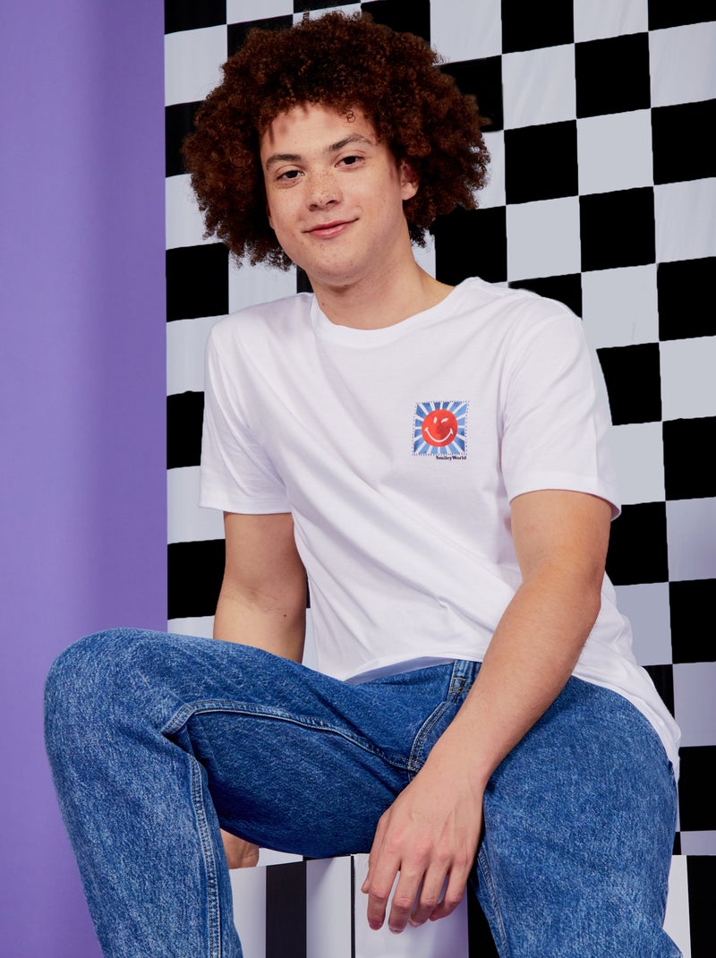 T-shirt en jersey à col rond 'SmileyWorld' blanc - Kiabi