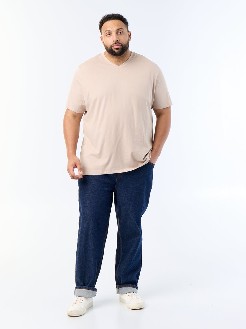 T-shirt en jersey à col V Beige - Kiabi