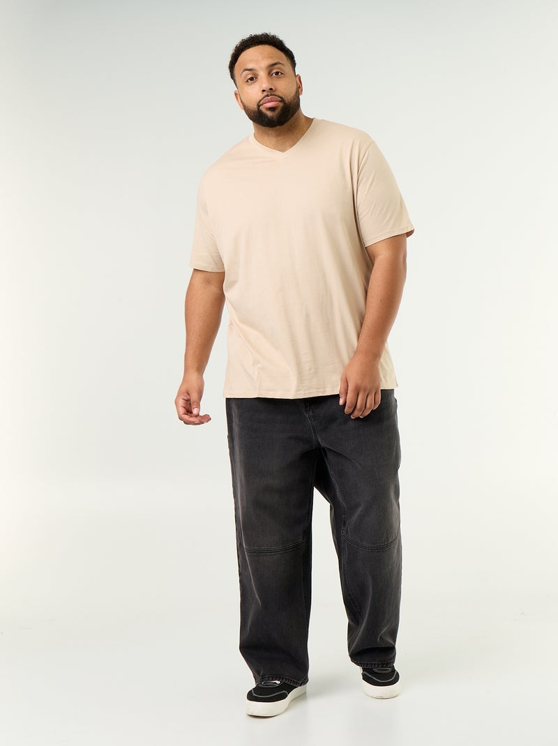 T-shirt en jersey à col V Beige - Kiabi