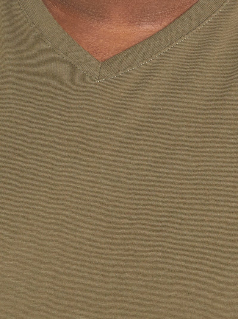 T-shirt en jersey à col V Kaki - Kiabi
