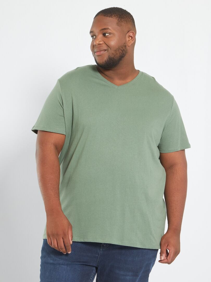 T-shirt en jersey à col V Vert - Kiabi