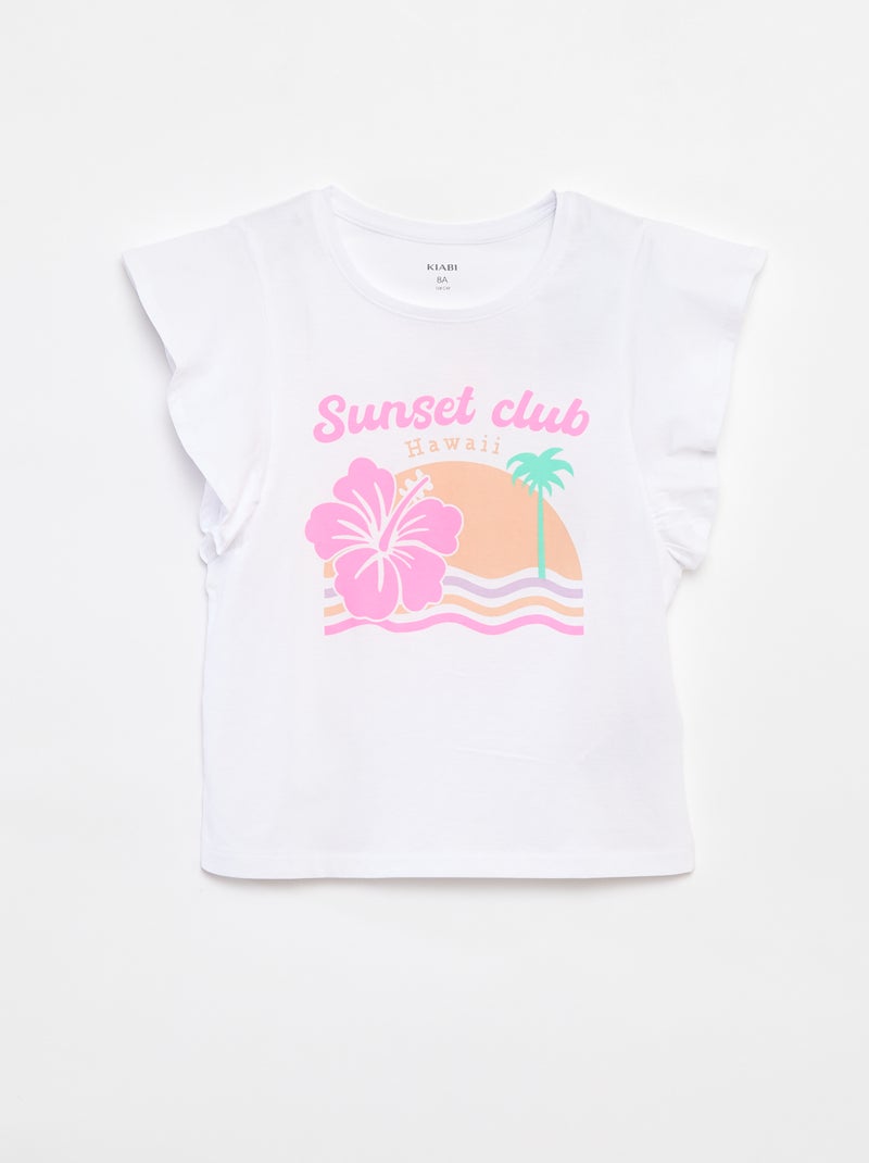 T-shirt en jersey à emmanchures volantées BLANC - Kiabi