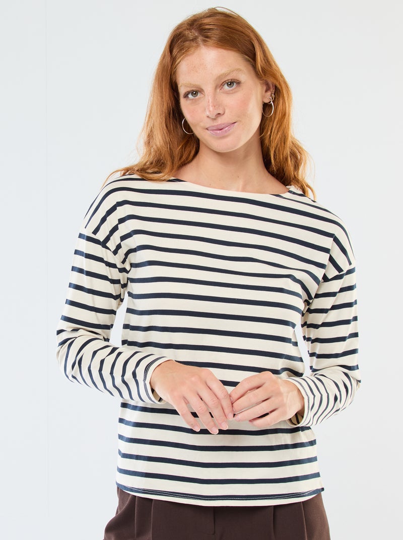 T-shirt en jersey à manches longues à motif rayé Blanc - Kiabi