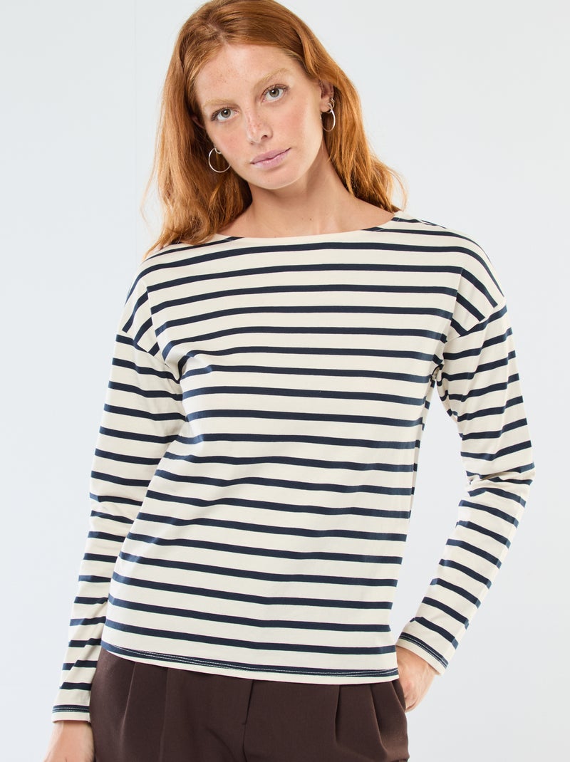 T-shirt en jersey à manches longues à motif rayé Blanc - Kiabi