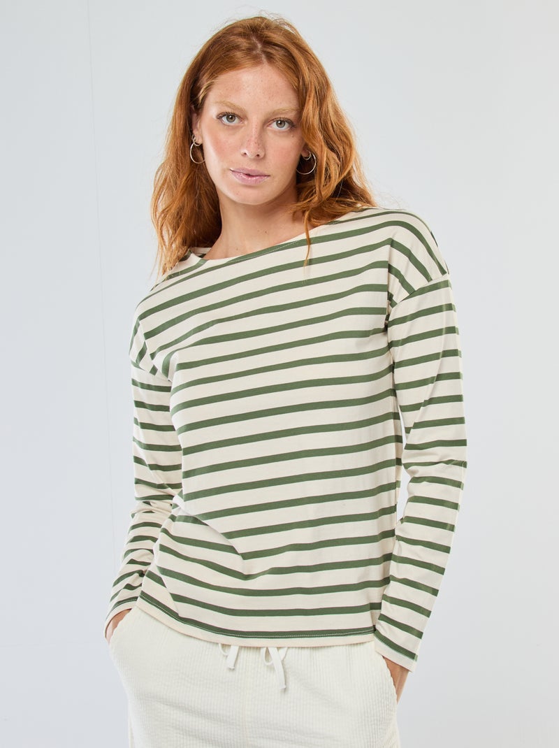T-shirt en jersey à manches longues à motif rayé Blanc - Kiabi