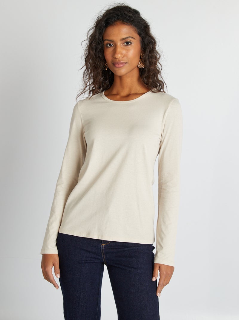 T-shirt en jersey à manches longues Beige - Kiabi