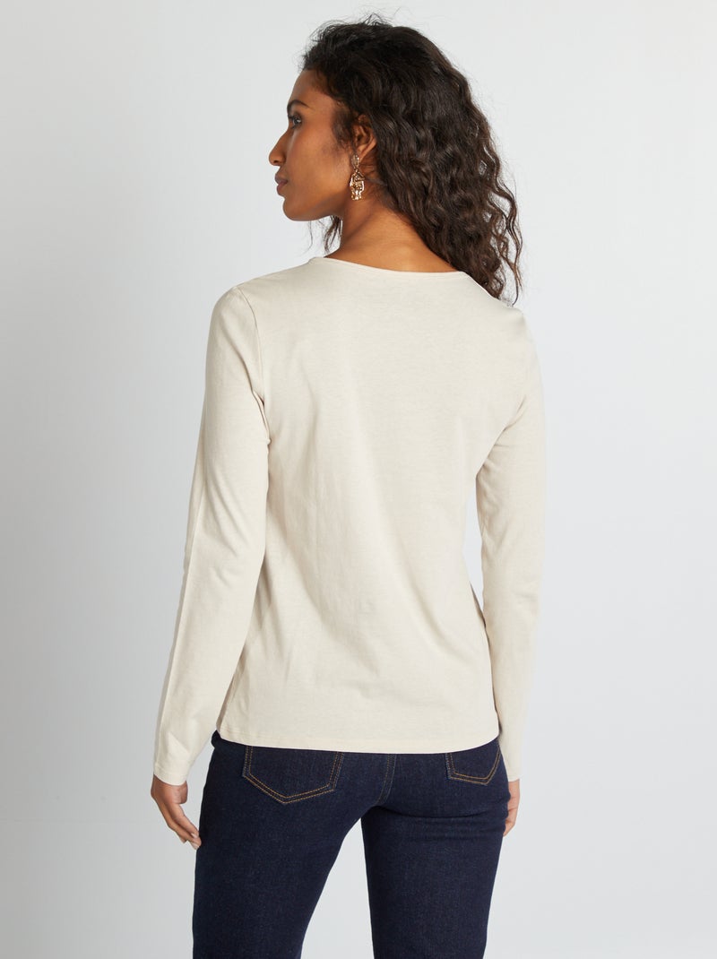 T-shirt en jersey à manches longues Beige - Kiabi
